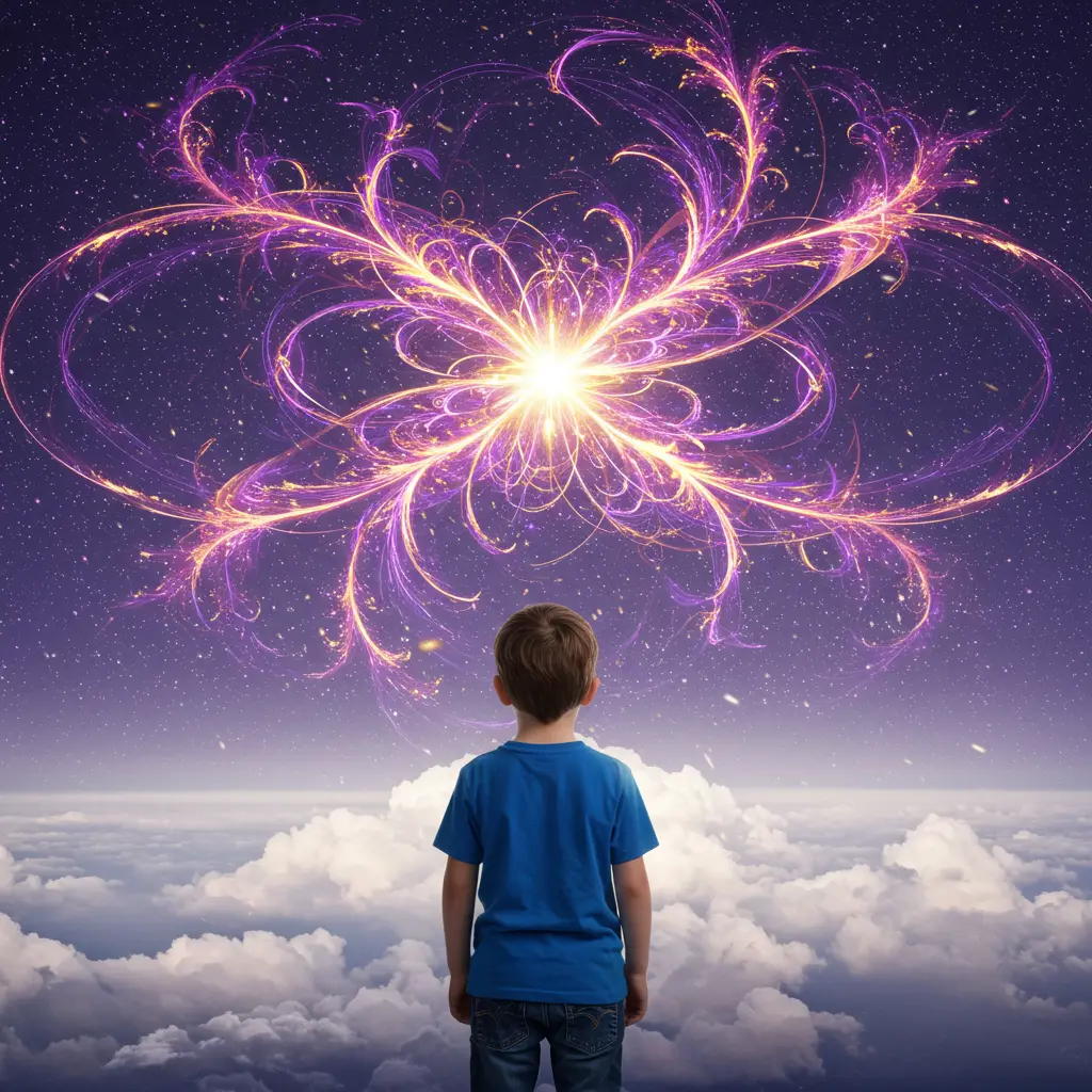 Niño con luz sobre su cabeza